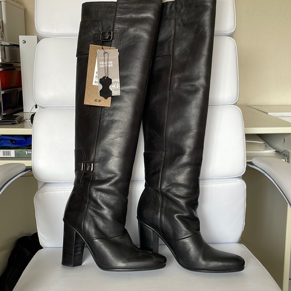 H&M Genuine leather over the knee boots, black, size 6